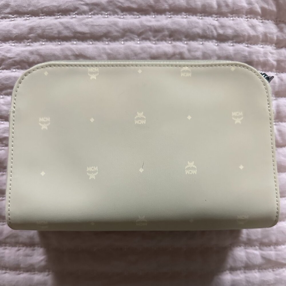 MCM Ivory Cream Nylon Pouch Makeup Toiletry Bag NWOT